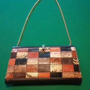 Vintage 70s patchwork snakeskin leather purse.